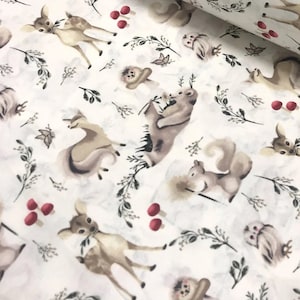 Forest animals fabric Forest friends fabric Nursery fabric by the yard-meter Baby girl or boy fabric 100% cotton fabric 94&quot; wide Bear Owl