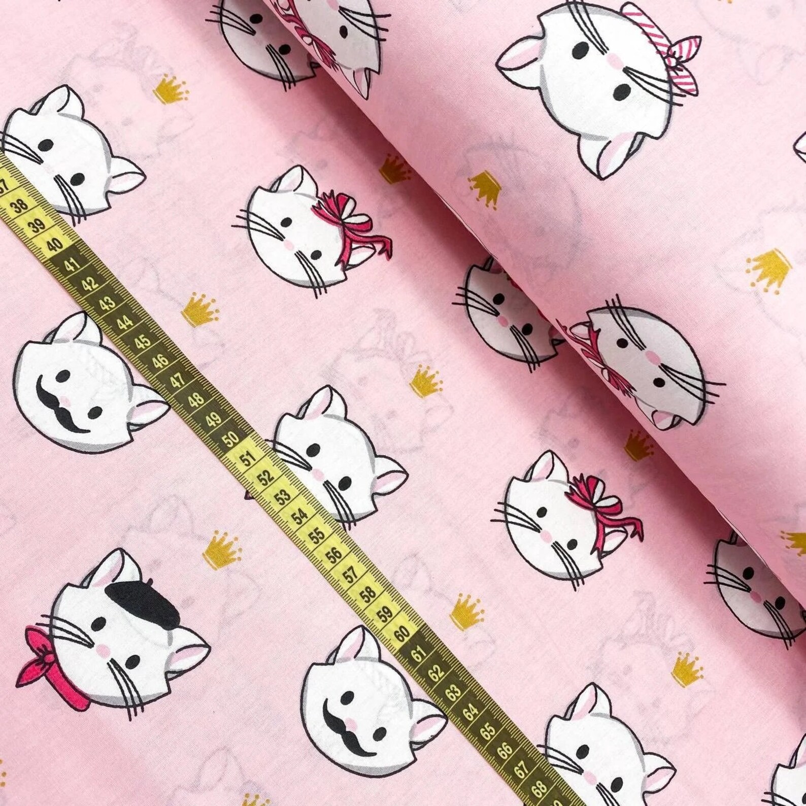 Cat fabric Girls nursery fabric Kittens with crowns print Etsy