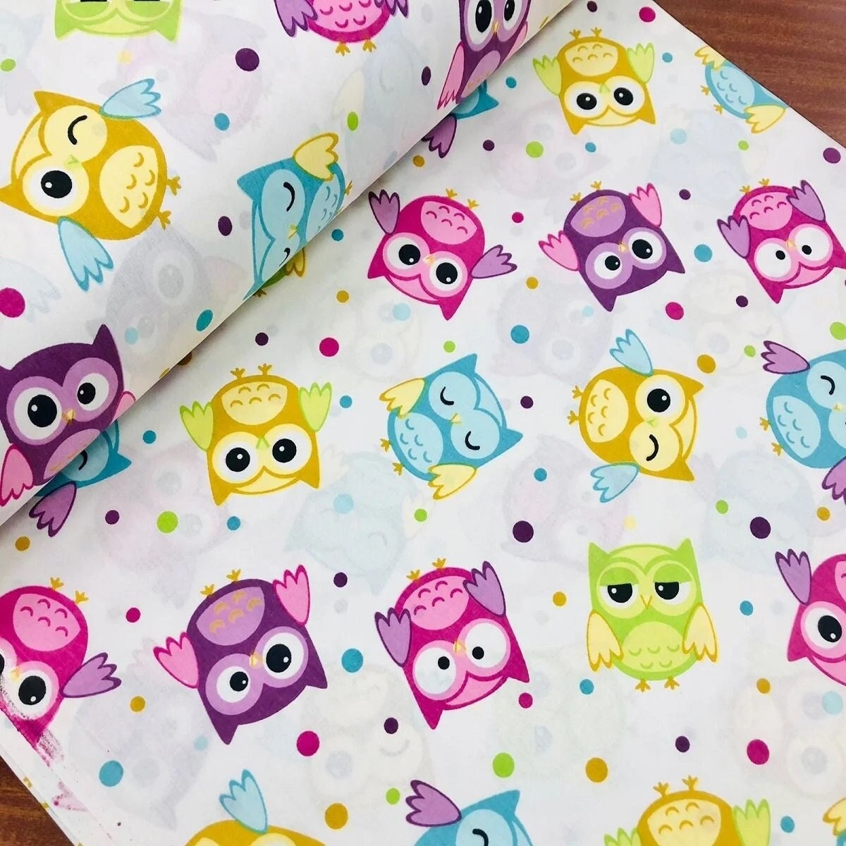 Owl fabric Baby fabric by the yard-meter Cute owls fabric Nursery fabric for babies 100% Cotton fabr