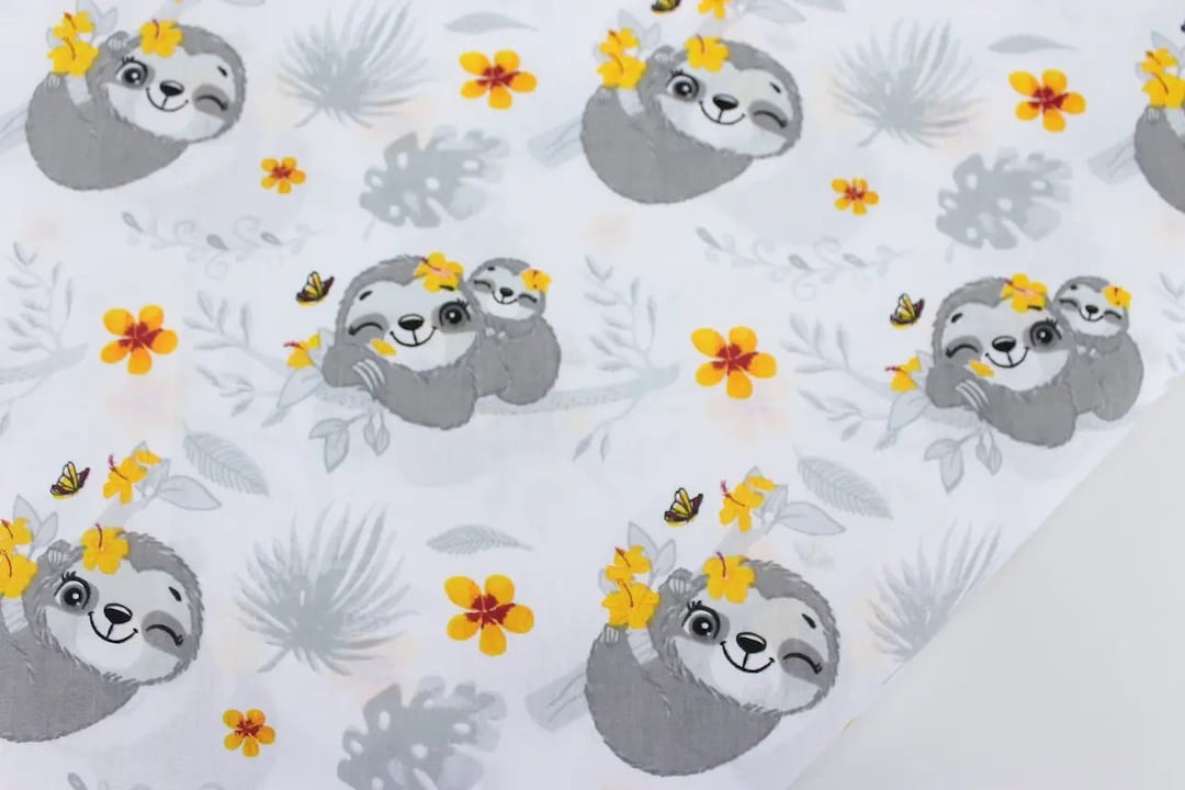 Sloth Fabric Jungle Animals Fabric Baby Fabric Nursery Fabric by the ...