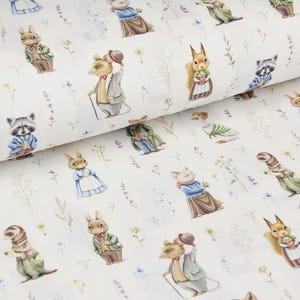 Rabbit fabric Vintage animals Forest friends Garden fairytale fabric by the yard Nursery fabric 100% cotton Watercolor Fox Squirrel Goose