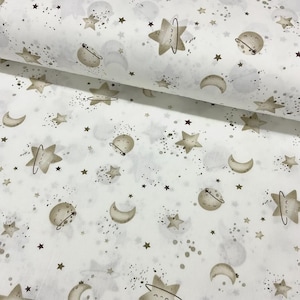 Star fabric Moon Planets Space theme fabric Baby fabric by the yard-meter Nursery fabric Kids print fabric 100% cotton material for quilt
