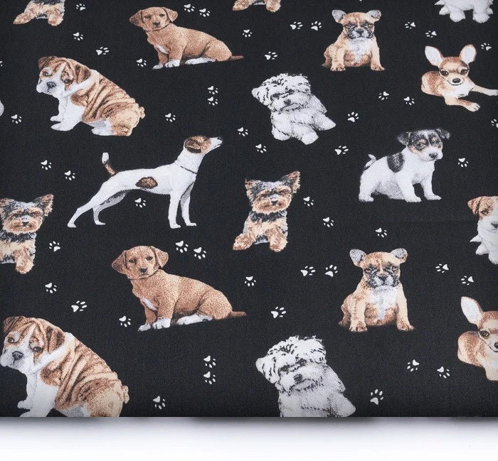Dog fabric Puppy fabric by the YardMeter Dog print 100 Etsy