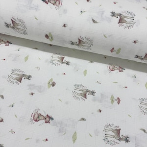 Double gauze fabric by the yard Baby muslin fabric Forest animals Deer double gauze fabric 100% cotton Baby print material