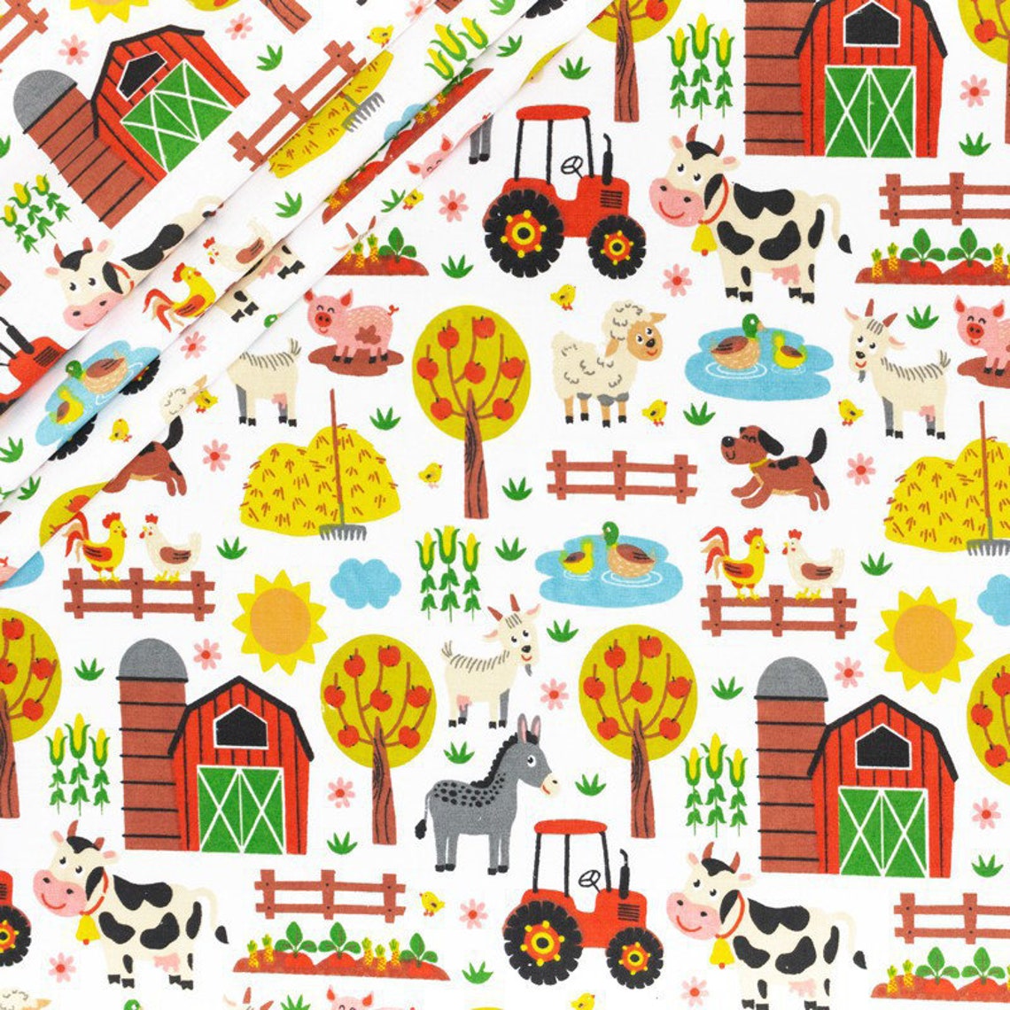 Farm fabric Farm animals fabric by the yard metre Down on the Etsy