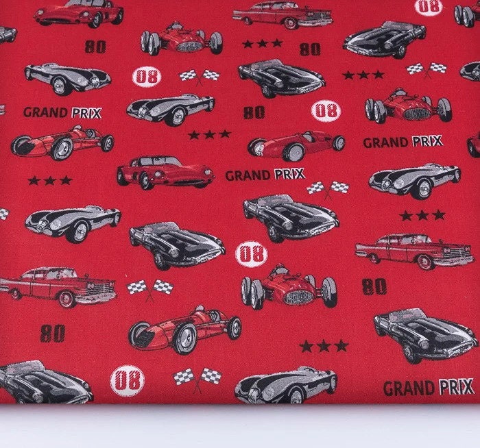 Retro car fabric by the YardHalf yard Metre Race car Racing Etsy