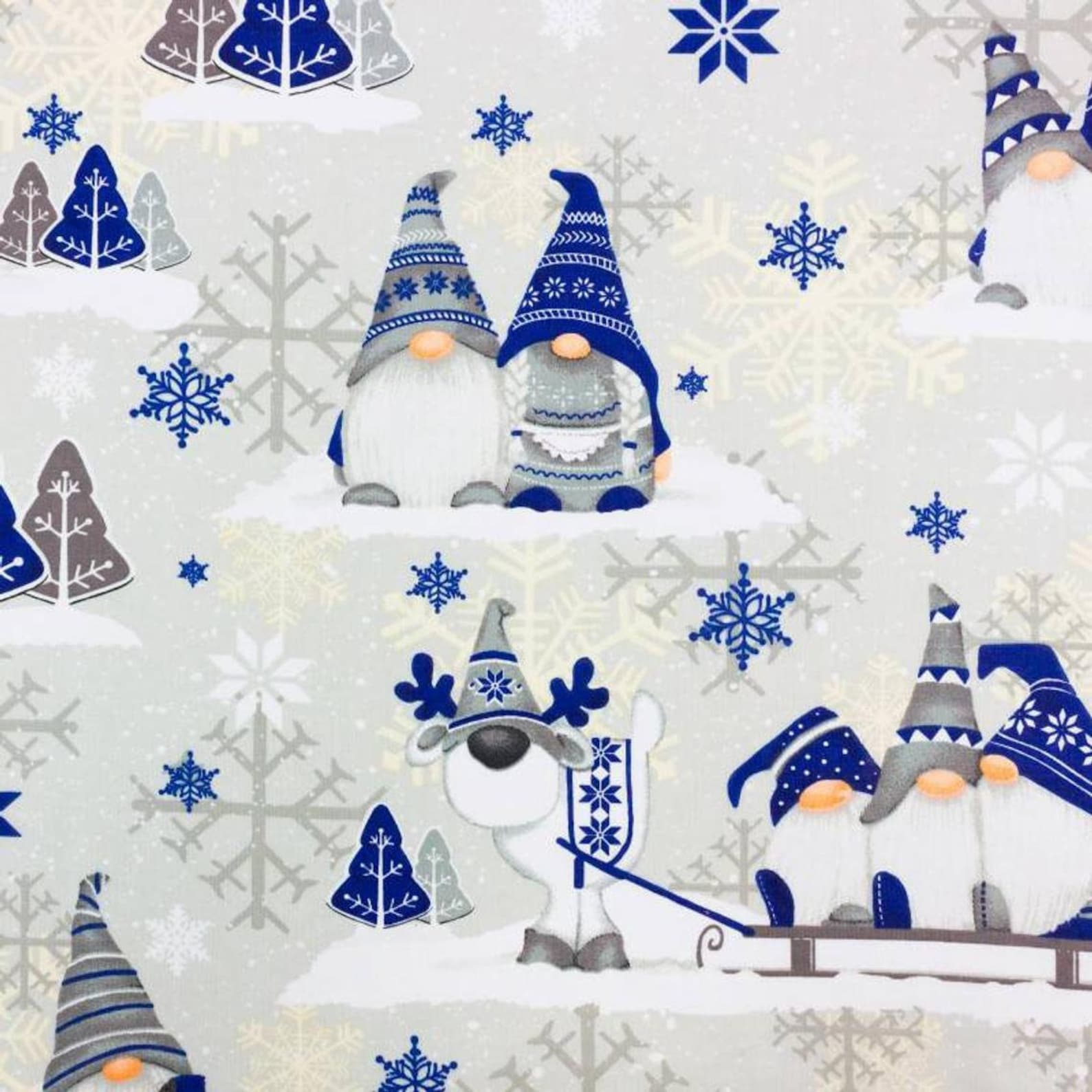 Gnome fabric Christmas cotton fabric by the yard Winter whimsy Etsy