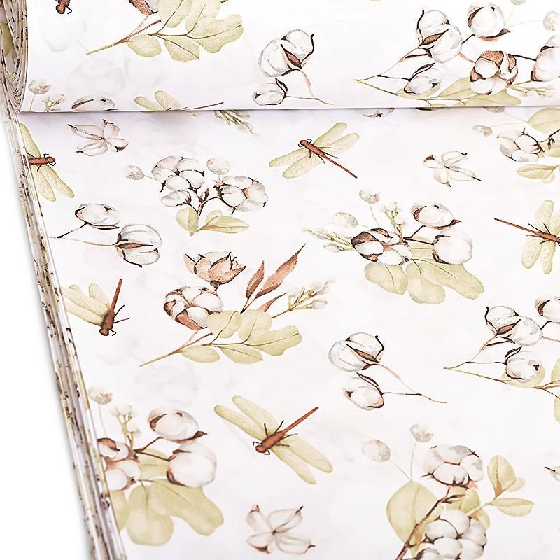 Dragonfly fabric Cotton fabric by the yardmeter Boho flower Etsy