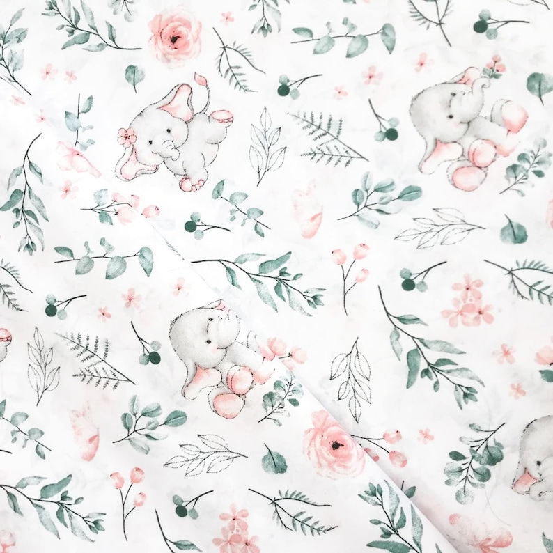 Elephant fabric Baby girl 100 cotton fabric by the YardMeter Etsy