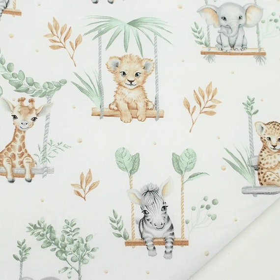 Safari animals fabric Giraffe Elephant fabric by the yard Nursery cotton fabric Baby fabric Savannah Watercolor Zoo Jungle animals fabric