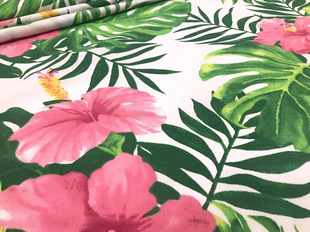 Tropical Flower Fabric Hawaii Cotton Fabric by the Yardmeter Etsy
