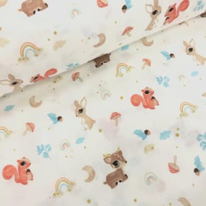 Forest animals muslin fabric Printed double gauze fabric by the yard Baby gauze fabric Deer print 100% cotton material Deer Squirrel Rainbow