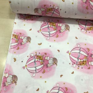 Flanelle bébé fille par mètre Tissu en flanelle éléphant Matériau de pyjama pour bébés Tissu en flanelle doux 100 % coton Montgolfière et animaux