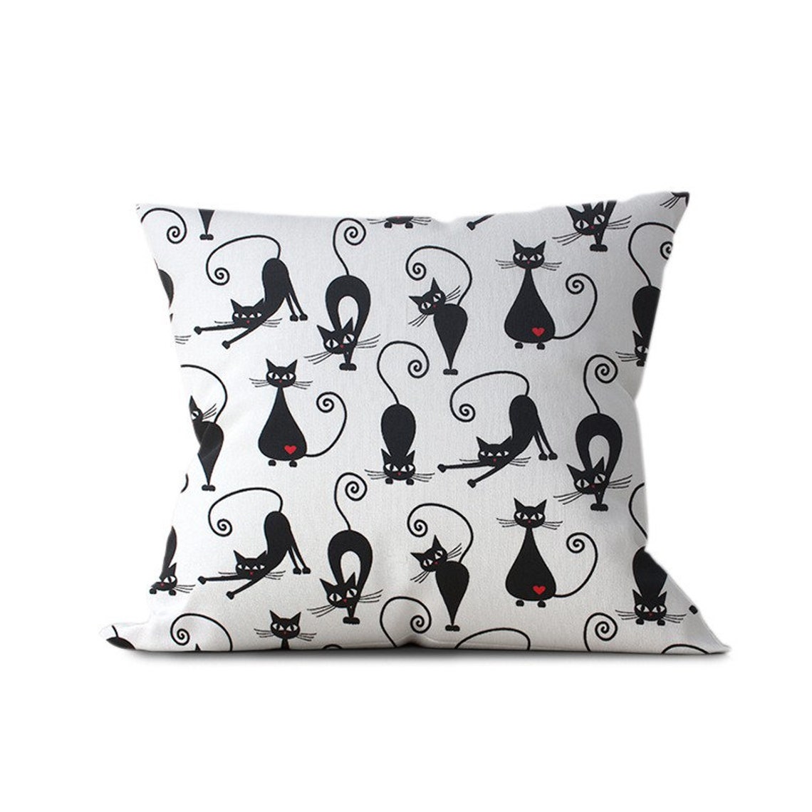 Black cat fabric Cats print fabric with tiny hearts by the Etsy