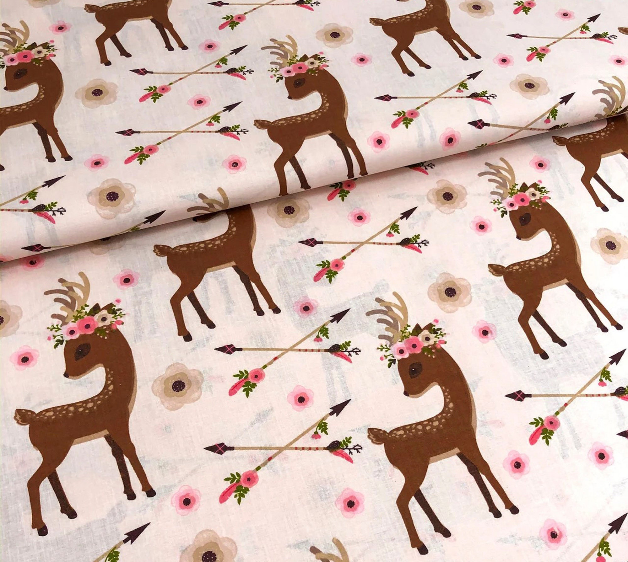 Deer fabric Floral deer fabric Woodland fabric Boho baby Girl Etsy