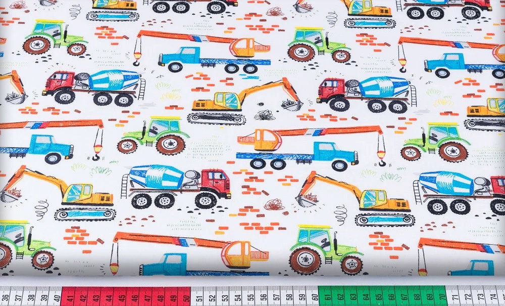Construction Fabric by the Yard Baby Boy Cotton Fabric for Etsy