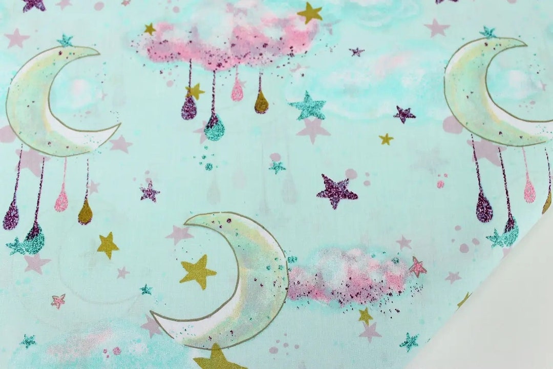 Moon Fabric Cloud Fabric Fairy Tale Fabric With Golden Glitter Stars