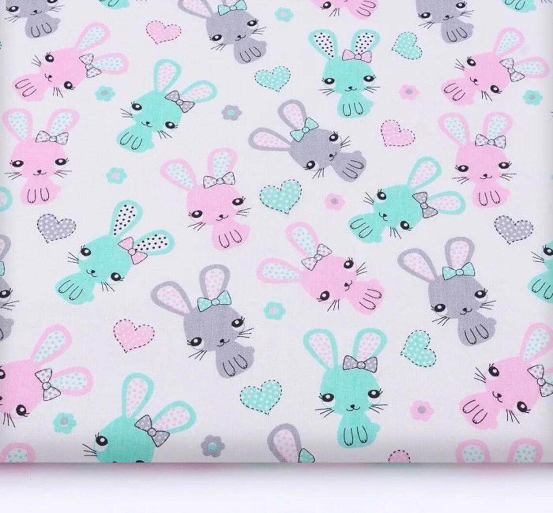 Baby girl nursery fabric Bunnies fabric by the Yard Meter Etsy
