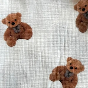 Cotton double gauze baby muslin Crinkle gauze fabric Gauze fabric for babies by the yard 100% organic cotton material Cute bear print fabric