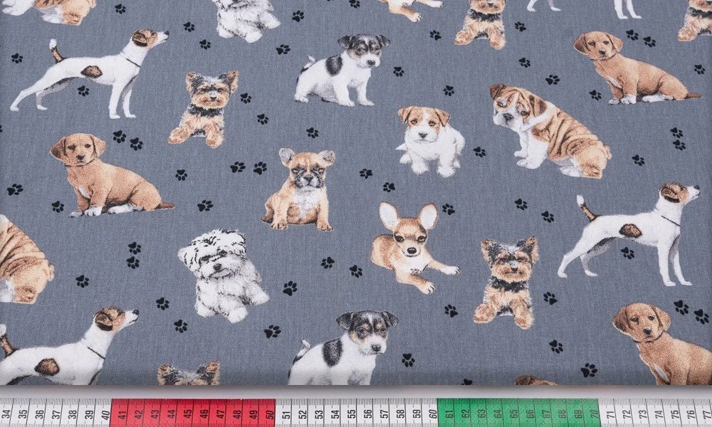 Dog fabric Puppy fabric by the YardMeter Dog print 100 Etsy