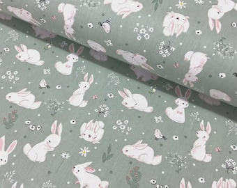 Bunny flannel fabric by the yard Babies pajama material Soft flannel fabric 100% cotton 94"wide Forest animals Forest friends fabric