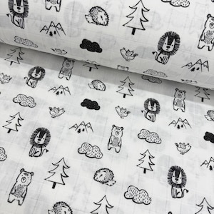 Forest animals muslin fabric Printed double gauze fabric by the yard Swaddle material Baby gauze fabric Hedgehog print 100% cotton fabric