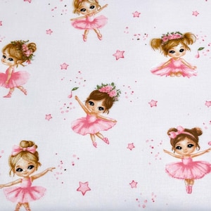 Baby girl fabric Ballerina fabric for girls Dance fabric by the Yard Nursery fabric 100% cotton fabric Ballet print material Stars Flowers