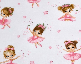Baby girl fabric Ballerina fabric for girls Dance fabric by the Yard Nursery fabric 100% cotton fabric Ballet print material Stars Flowers