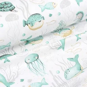 Fish fabric Dolphin Turtle Whale fabric Sea life fabric Ocean creatures Baby fabric by the yard Nursery fabric 100% cotton fabric for quilt