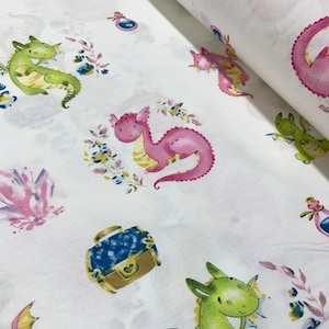 Dragon fabric Nursery fabric Baby fabric by the yard-meter Fantasy fabric Magical Fairy tale fabric for boys and girls Cotton fabric 94"wide