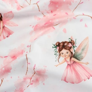 Fairy fabric by the yard Garden fairies fabric Cotton fabric Baby girl fabric Floral nursery fabric Flower petals fabric