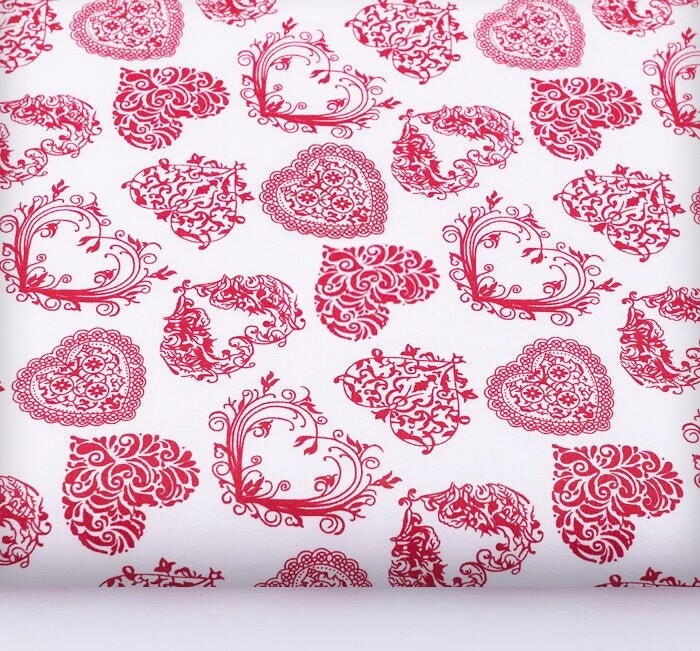 Hearts fabric Heart print fabric by the YardMeter Poplin Etsy