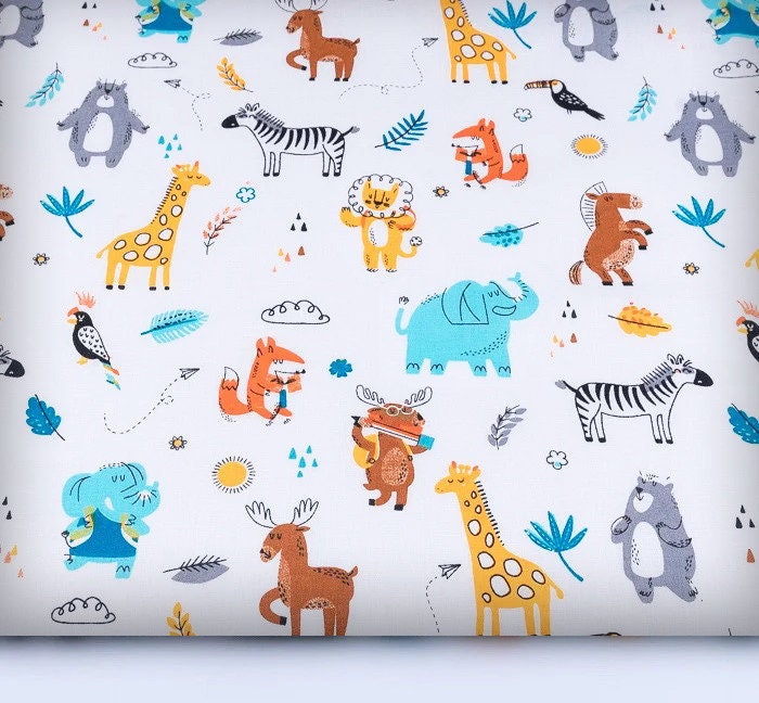Safari animals fabric Woodland animals Jungle friends fabric Etsy Safari animals fabric by the yardmeter 100 cotton jungle