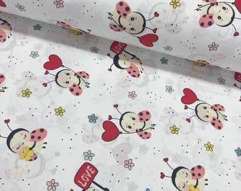 Tela de mariquitas Tela de pájaros Tela de insectos, flores y corazones Tela para guardería Tela para bebé cortada a medida por metro Tela de algodón para acolchado y costura