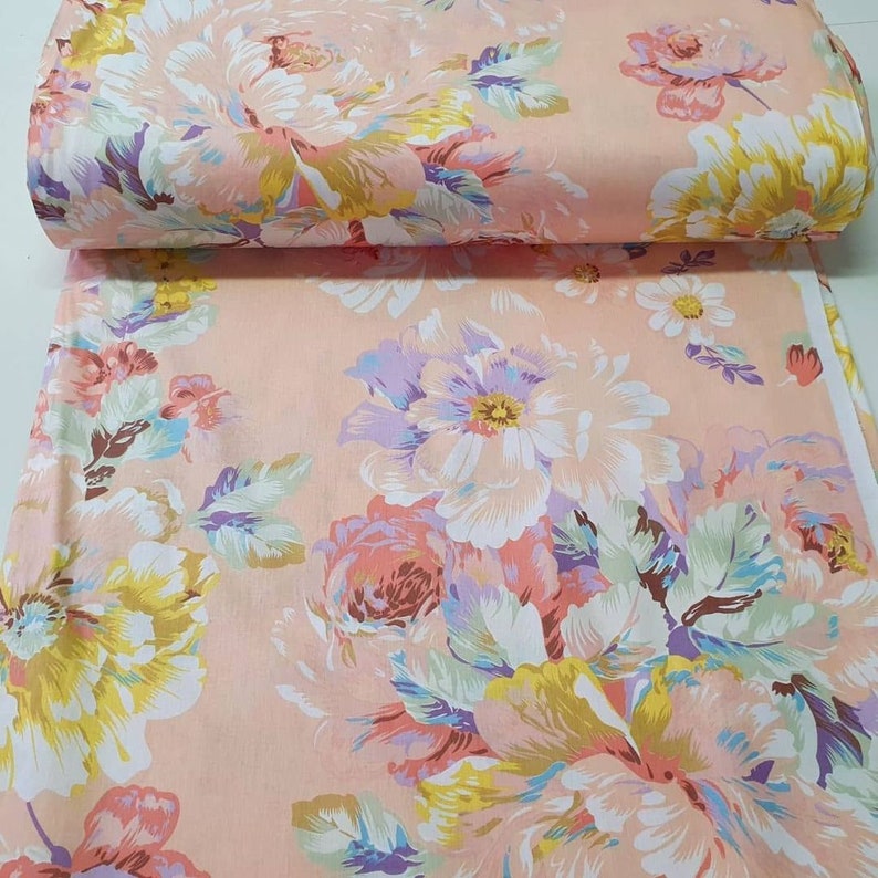 Peony fabric Watercolor peonies fabric Floral fabric by the yard-meter Big flower fabric Large print fabric with flowers 100% cotton 94wide Pink