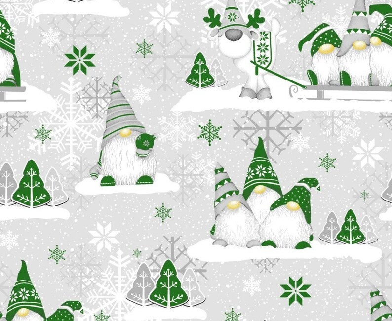 Gnome cotton fabric by the yard metre Gnome fabric Nordic Etsy