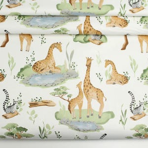 Giraffe fabric Safari animals fabric Nursery fabric by the Yard Baby fabric 100% Cotton fabric with Zoo Savannah Jungle animal print 94&quot;wide