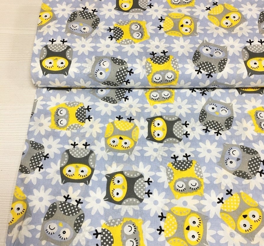 Owl fabric Baby fabric by the yard Nursery fabric for babies Cute owls fabric 100% Cotton fabric for