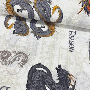Dragon fabric by the yard Fairytale fabric Fantasy fabric Magical fabric 100% cotton material Dragons print fabric Chinese dragon fabric
