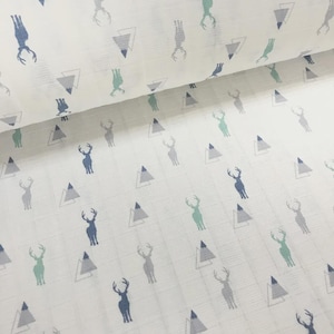 Animals muslin fabric Printed double gauze fabric by the yard-metre Swaddle material Baby gauze fabric Deer print 100% cotton fabric