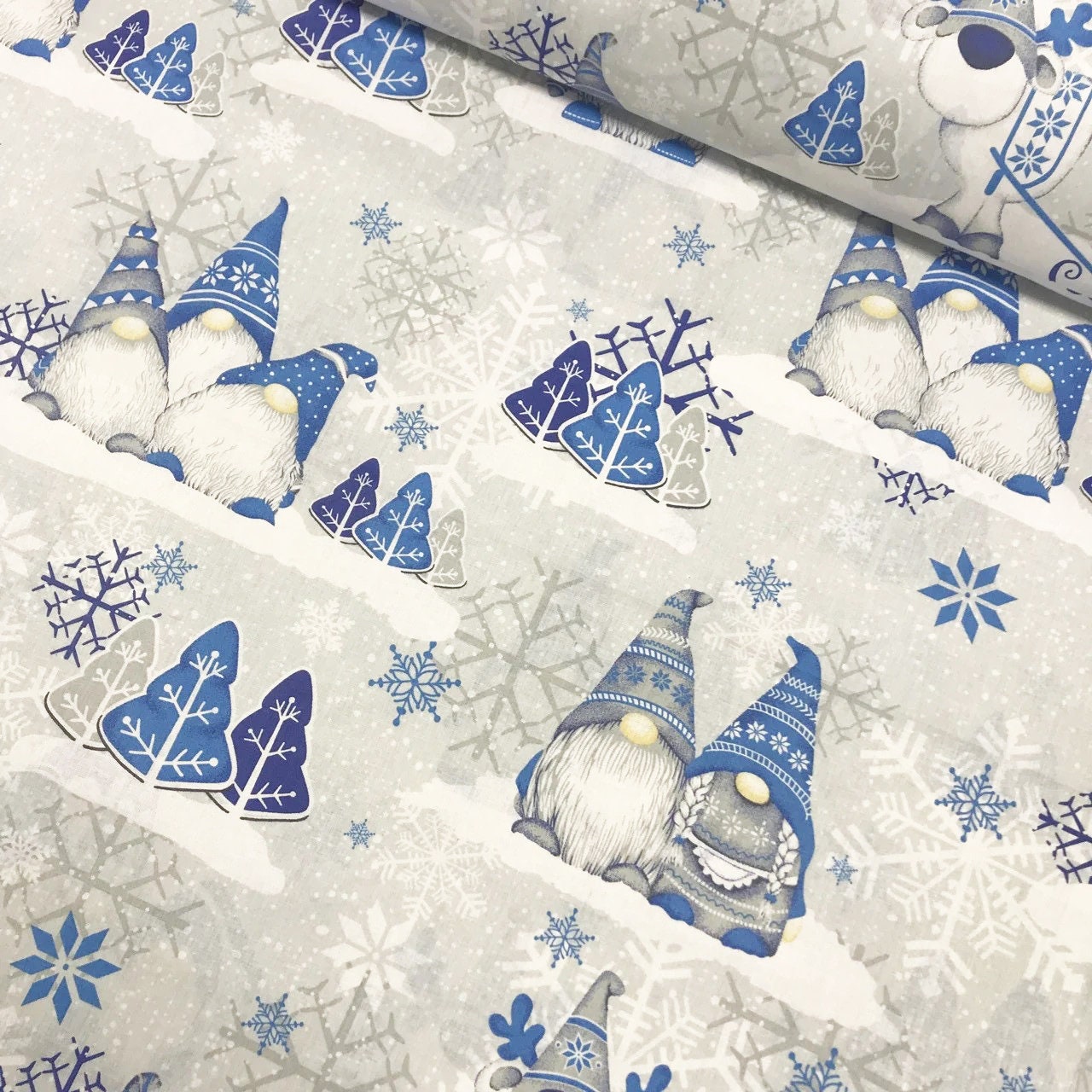Christmas gnome cotton fabric by the yard Scandinavian gnomes Etsy