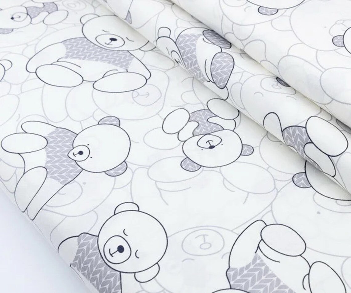 Baby boy nursery fabric Teddy bear cotton fabric by the yard Etsy