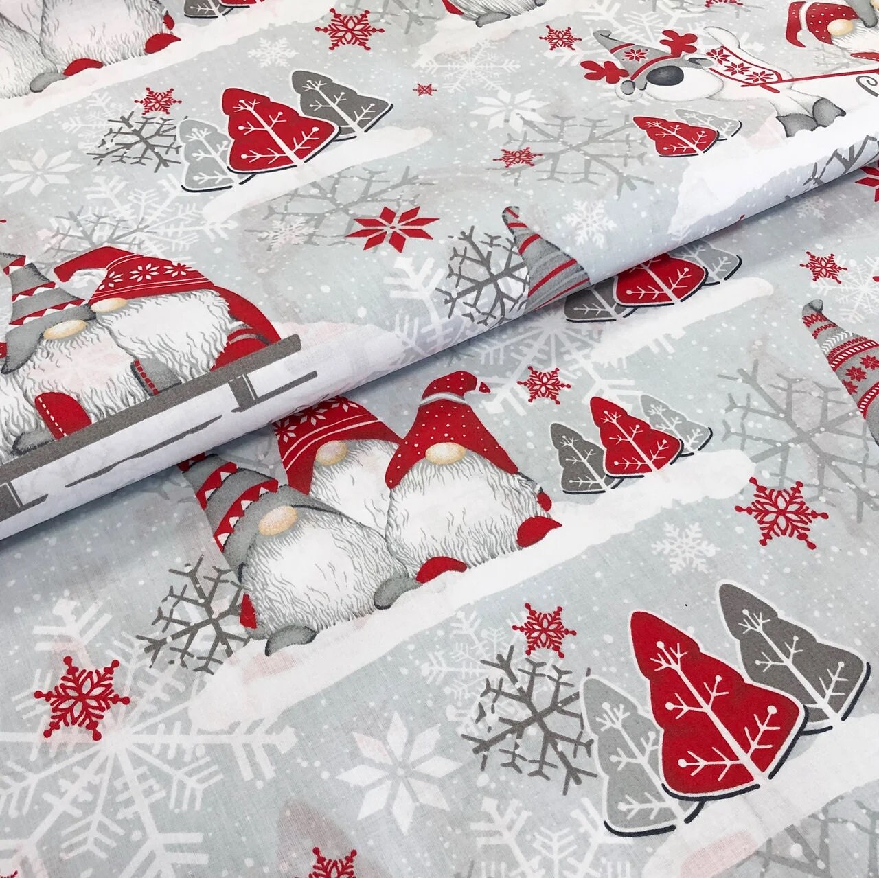 Gnome fabric Christmas cotton fabric by the yard Winter whimsy Etsy