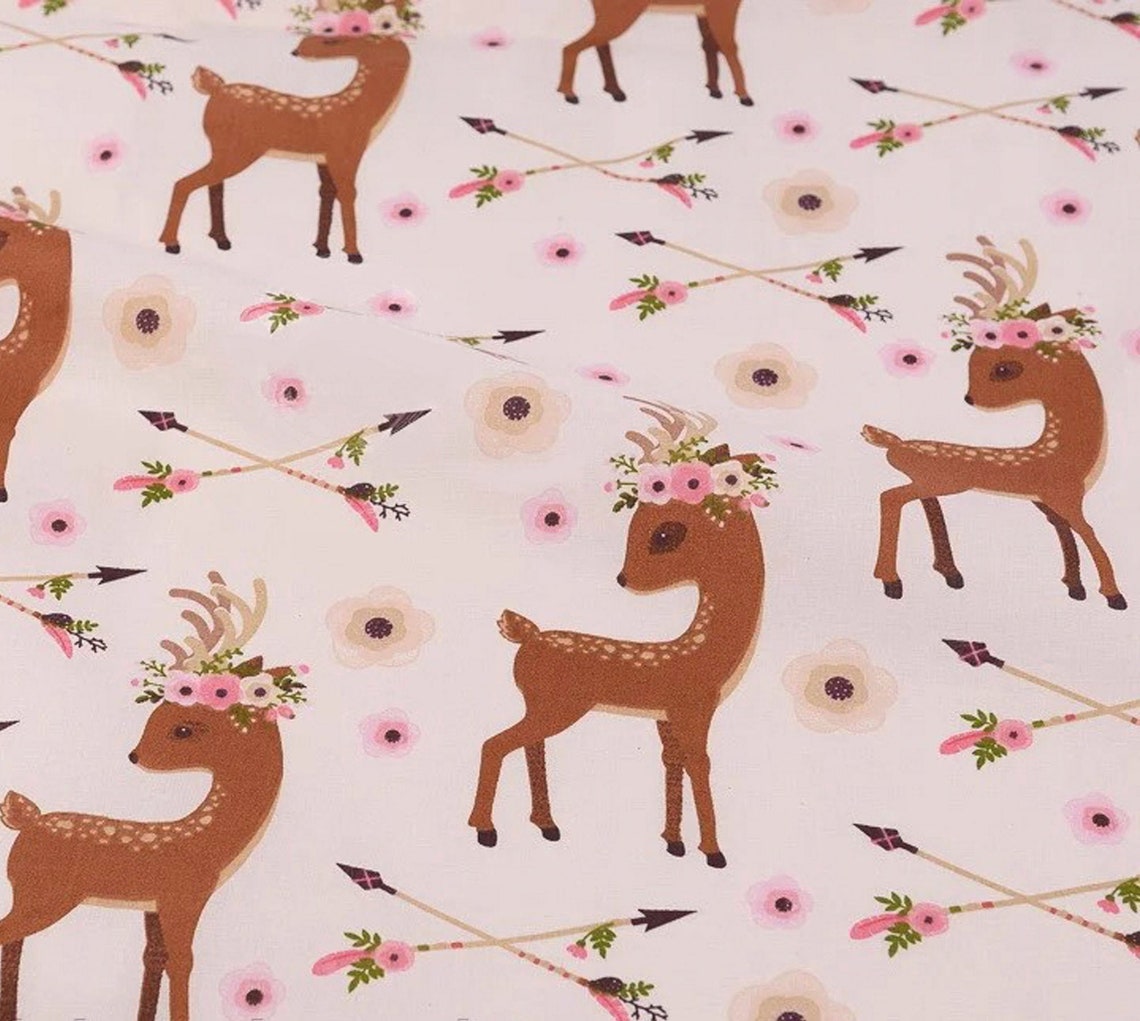 Deer fabric Floral deer fabric Woodland fabric Boho baby Girl Etsy