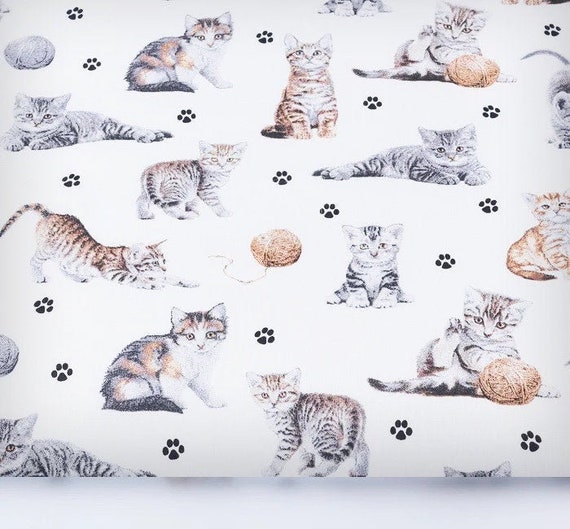 Cat Cotton Fabric by the Yardmeter Cats Print Fabric Cat Etsy