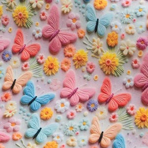 Butterfly fabric Baby girl fabric Colorful butterflies Flowers print fabric by the yard Knitting imitation fabric 100% Cotton material 94&quot;