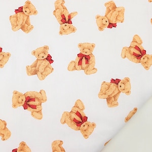 Baby bear fabric Nursery fabric Cute bears with bows print fabric Toy fabric Baby girl fabric Cotton fabric by the Yard for babies quilt