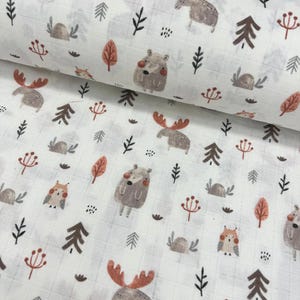 Forest animals muslin fabric Printed double gauze fabric by the yard Swaddle material Baby gauze fabric Moose Bear print 100% cotton fabric