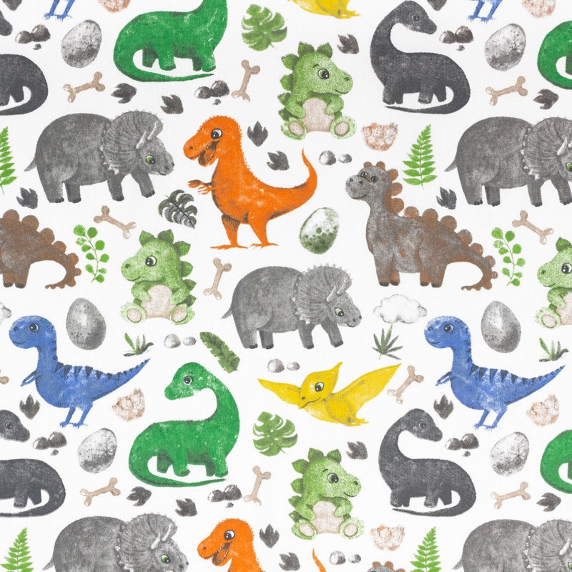 Dinosaur Cotton Fabric by the Yardmeter Dino Print Fabric for Etsy