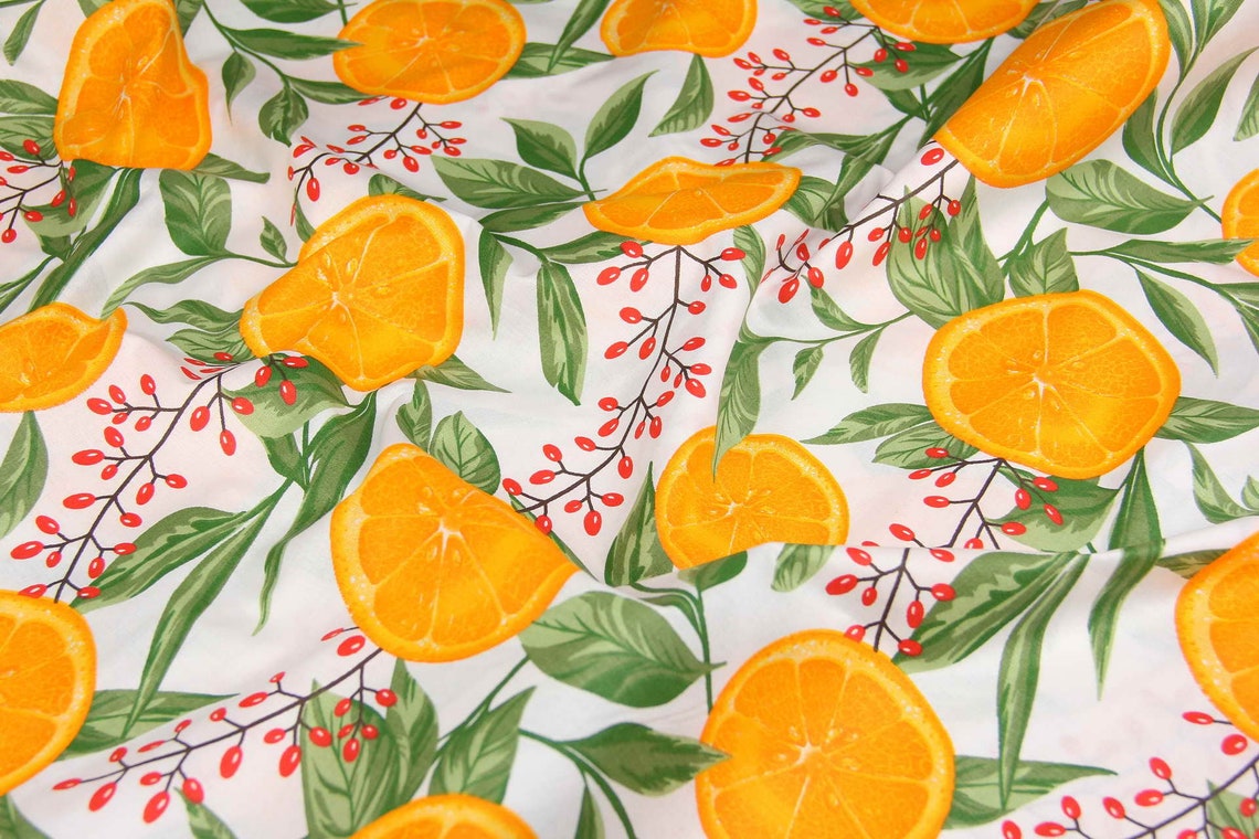Fruit print fabric Oranges fabric by the yard-meter Citrus | Etsy